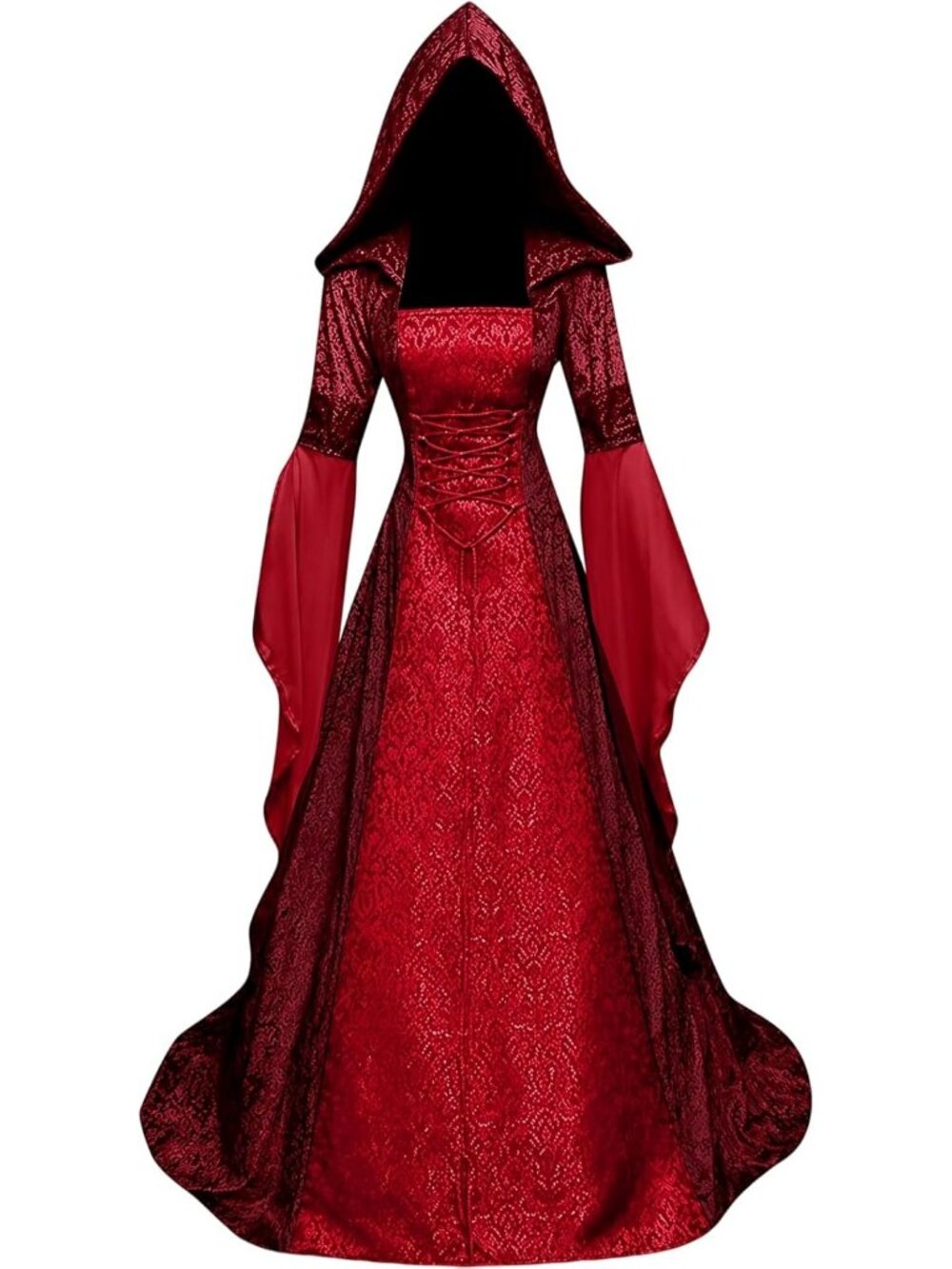 Women's Red Medieval Witch Dress Gothic Hooded Victorian Halloween Costumes